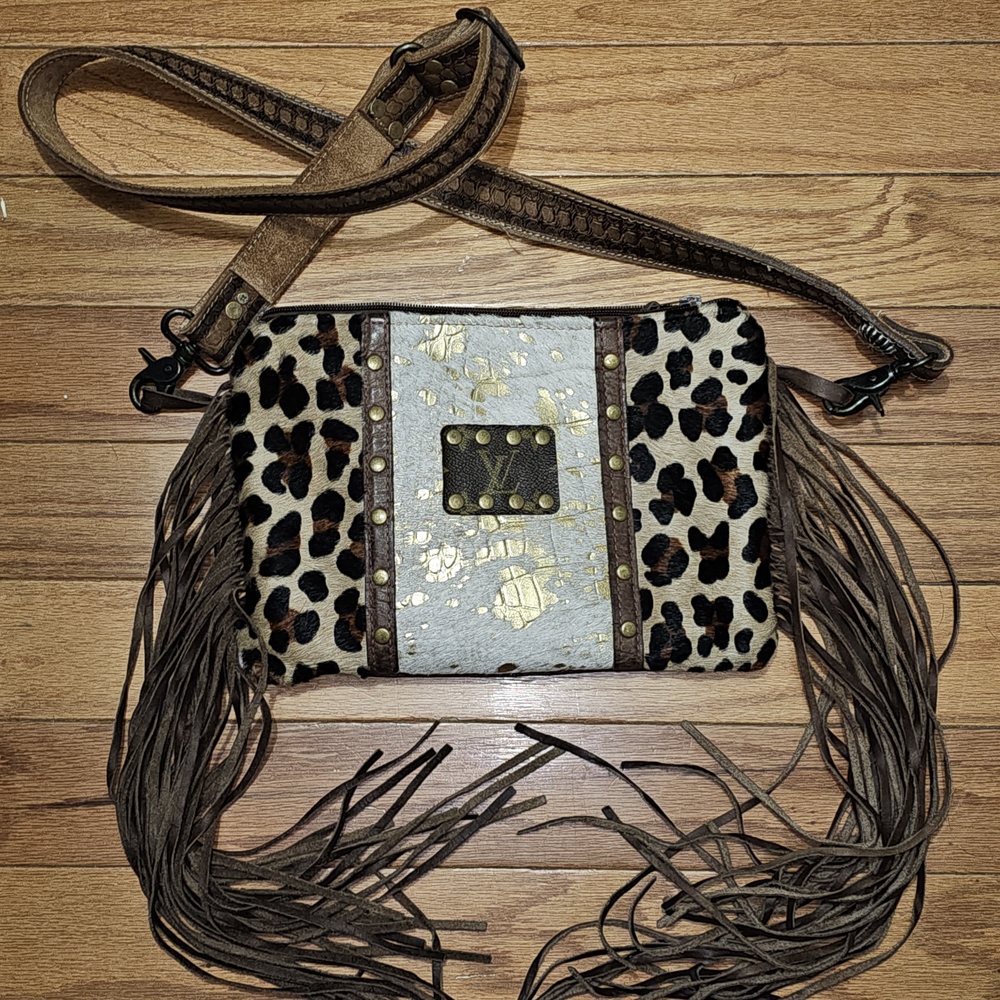 Western Animal Print Crossbody Bag with Fringe
